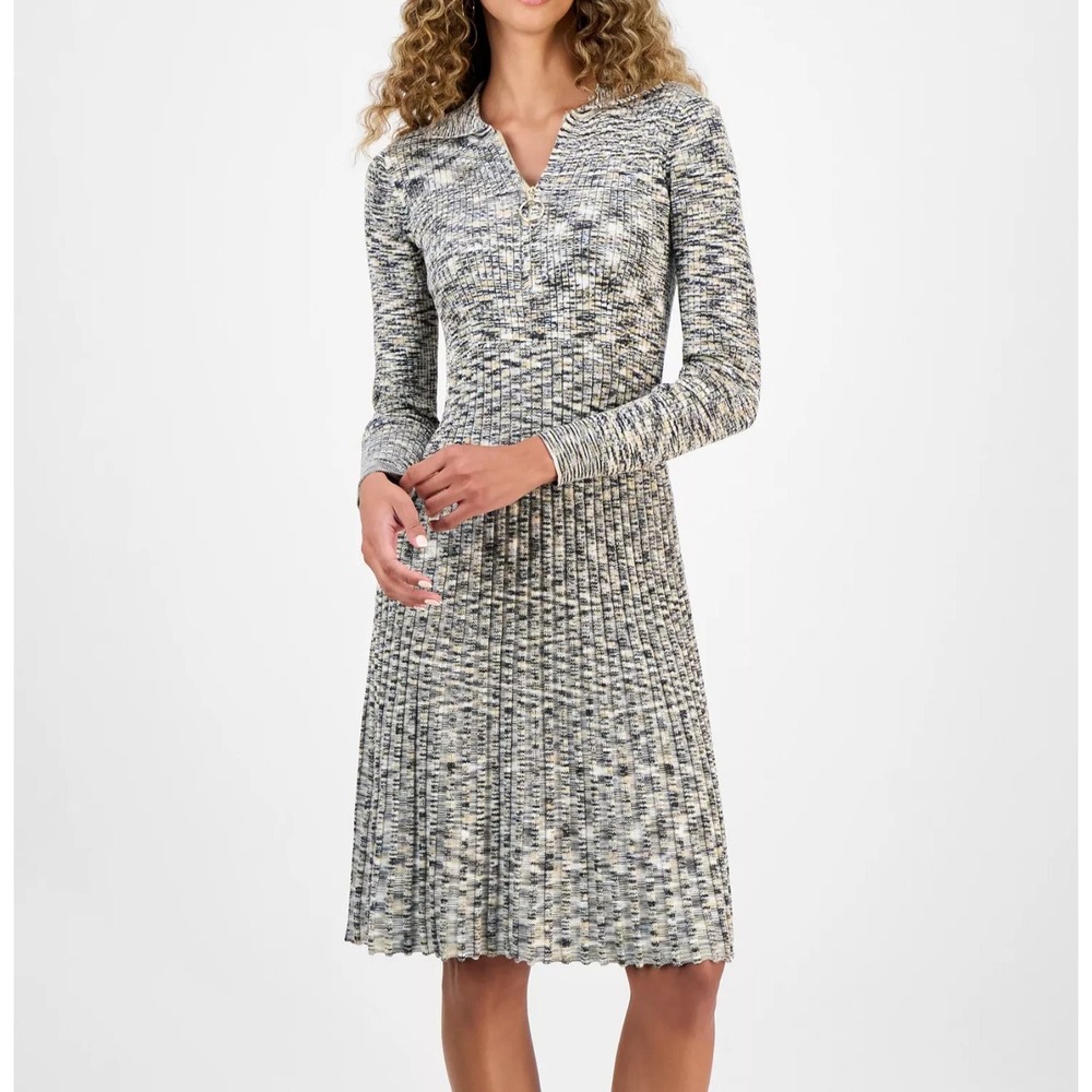 Robbie Bee Dress Women's Long Sleeve Knit Spread-Collar Size S